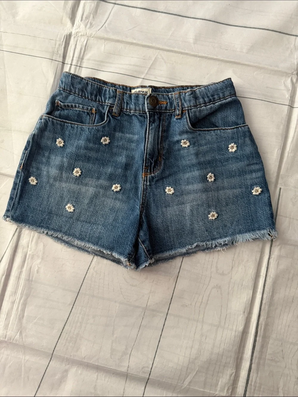 OshKosh B'gosh Blue Denim Daisy Embroidered Shorts